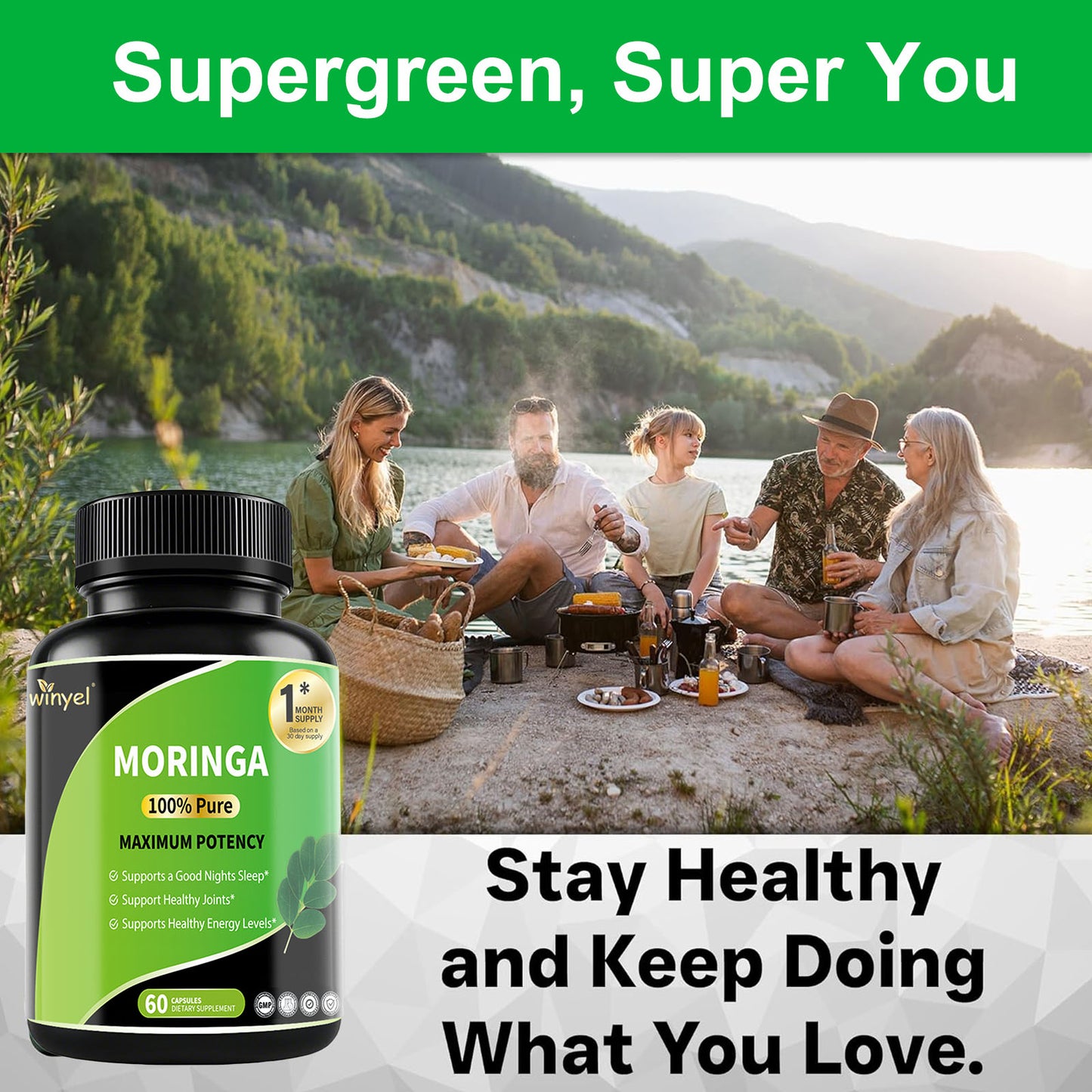 Pure Moringa Leaf Capsules - High Potency Nutrient-Dense Supplement - 60 Count