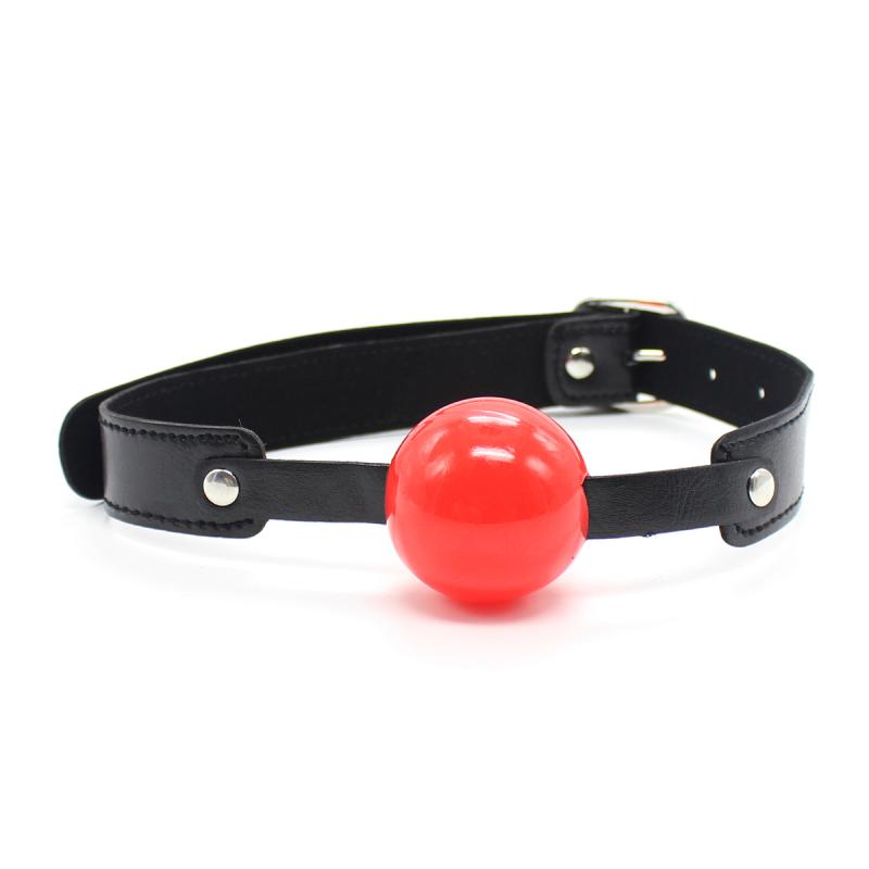 Adult Leather Ball Plug Toy Set with Adjustable Belt - Black & Red