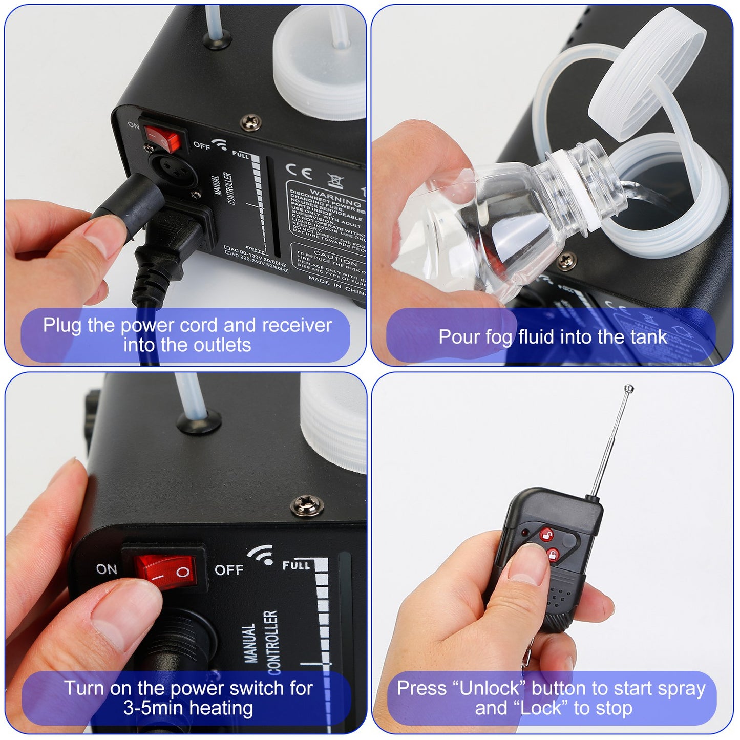400W Fog Machine with RGB LED Lights & Remote Control - Black