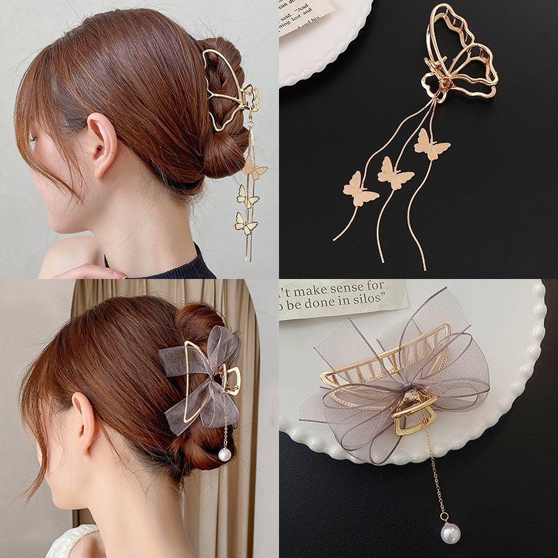 Hair Catch Clip - Metal Bow & Butterfly Designs