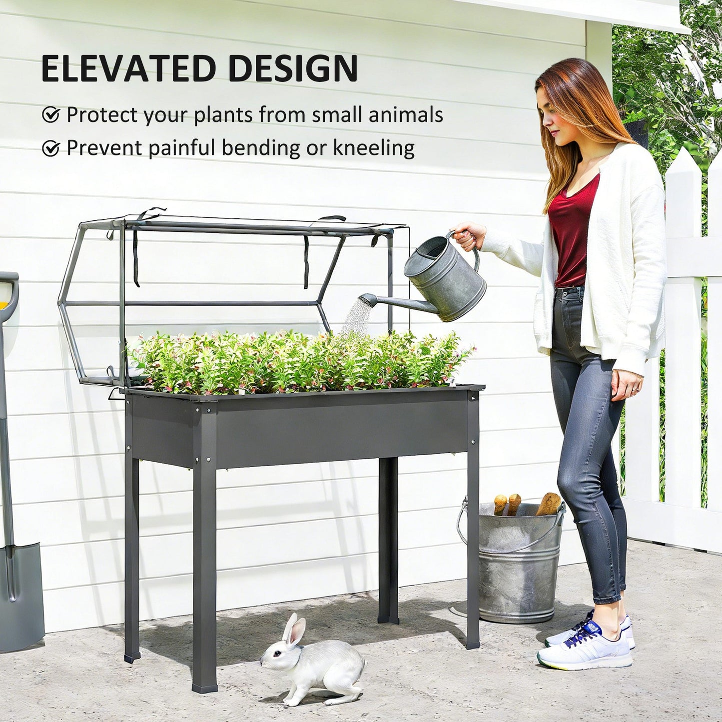 Elevated Garden Bed with Greenhouse Cover - Dark Gray, 1100x510mm