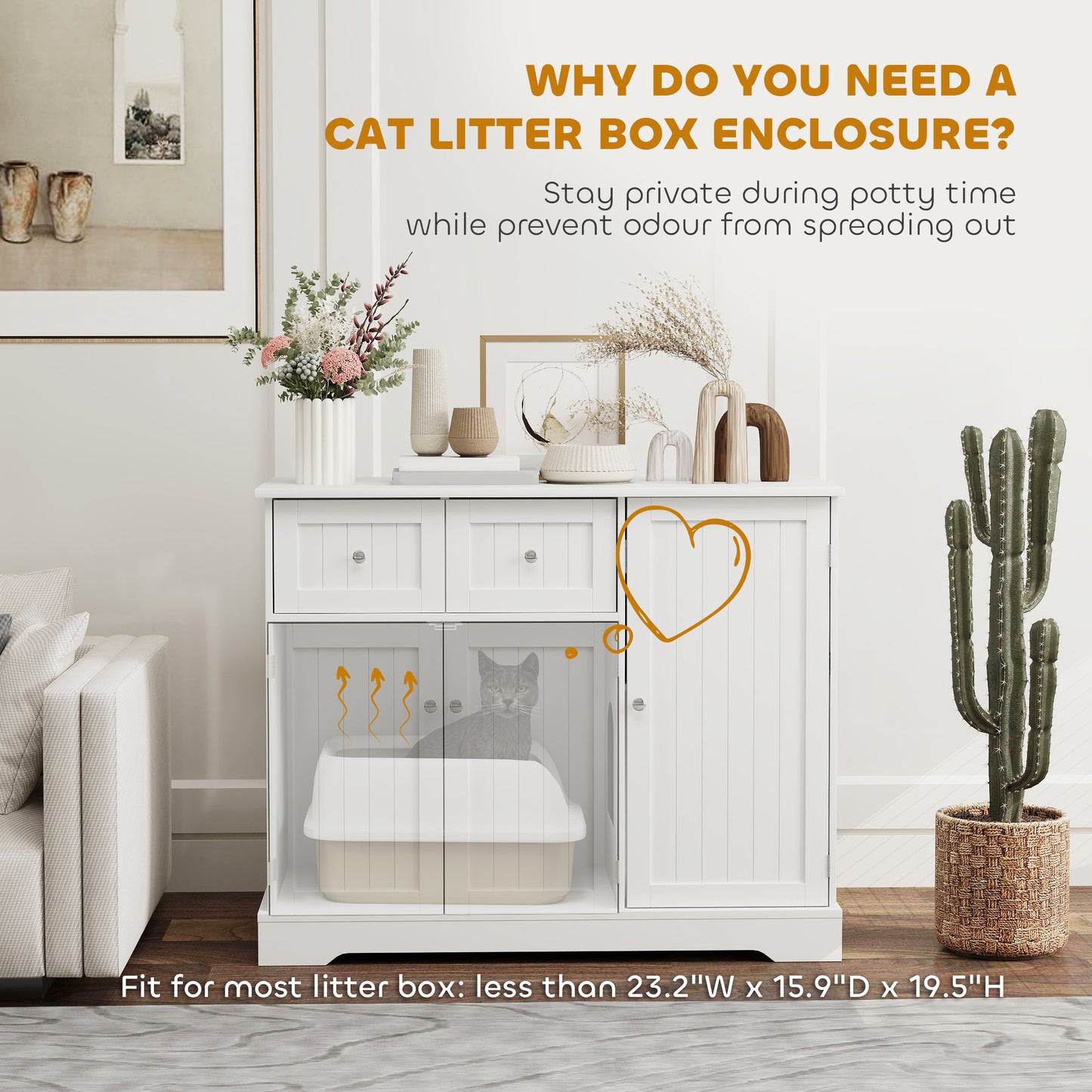 Cat Litter Box Enclosure with Drawers and Storage - White, 39 inch