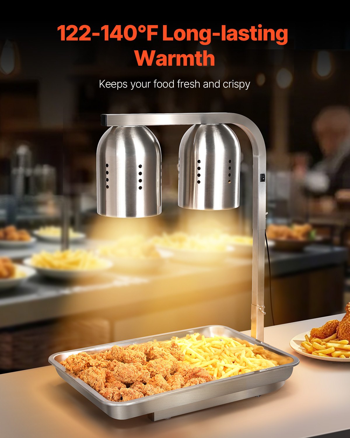 Commercial Food Heat Lamp with 500W Bulb - Adjustable Stainless Steel Food Warmer for Restaurant Kitchen