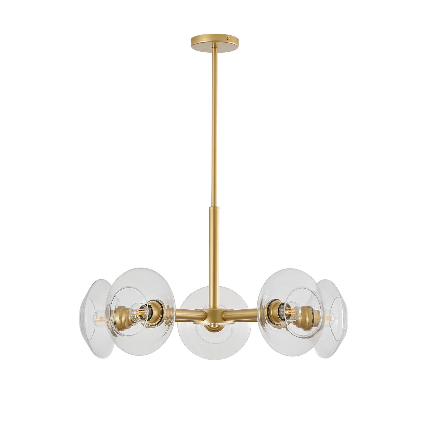 Modern Gold 5-Light Sputnik Chandelier with Clear Glass Shades
