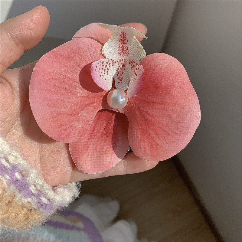 Elegant Butterfly Orchid Hair Clip - Floral Side Grip for Women