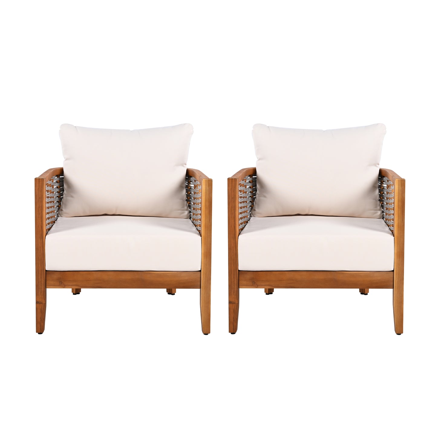 2 Pieces Outdoor Unique Tub Design Armchair With Woven Rope, Patio