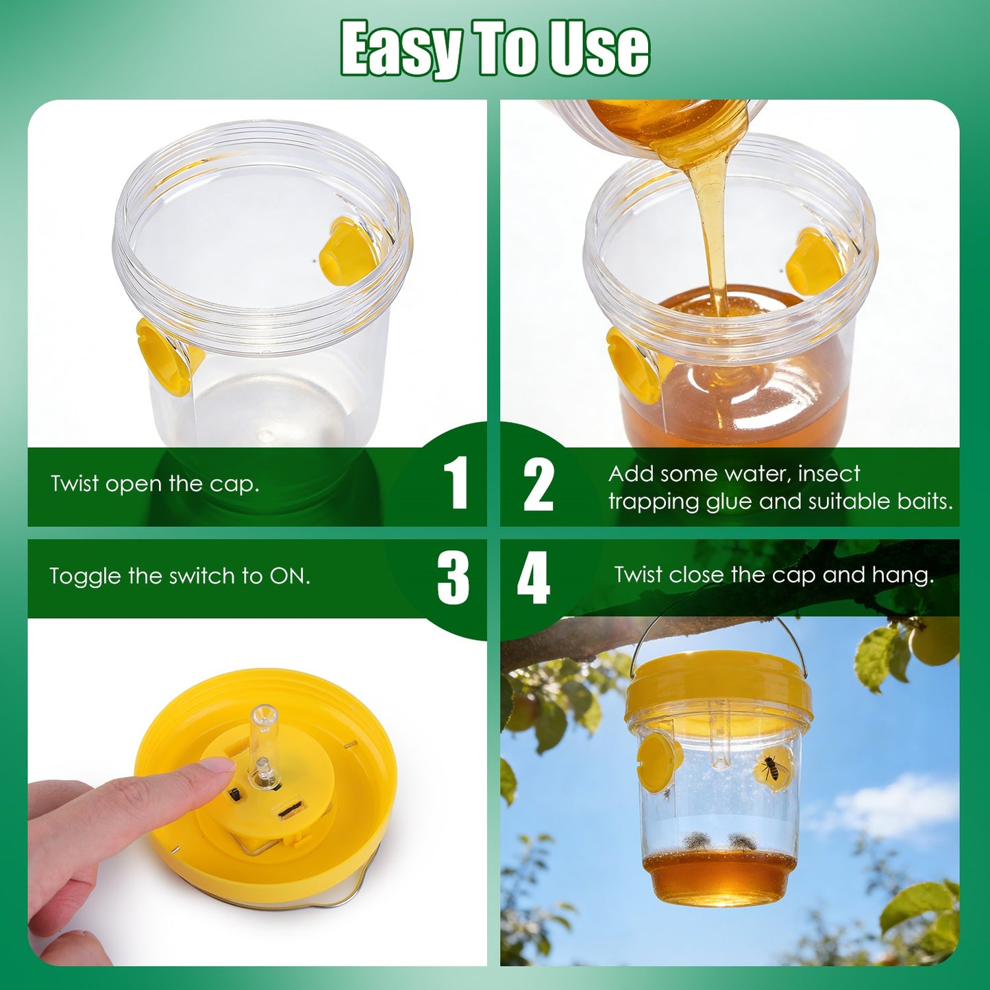 Solar Wasp Trap with UV Light - 3 Pack Outdoor Insect Catchers