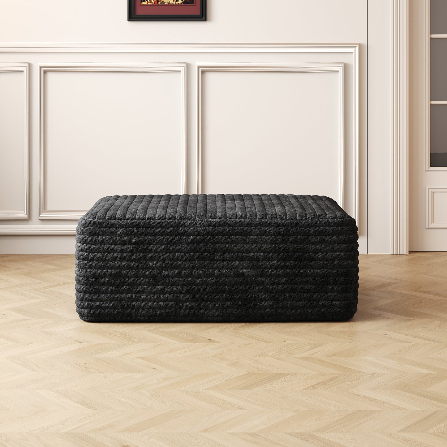 Modern Black Plush Corduroy Sofa Ottoman - No Assembly Required