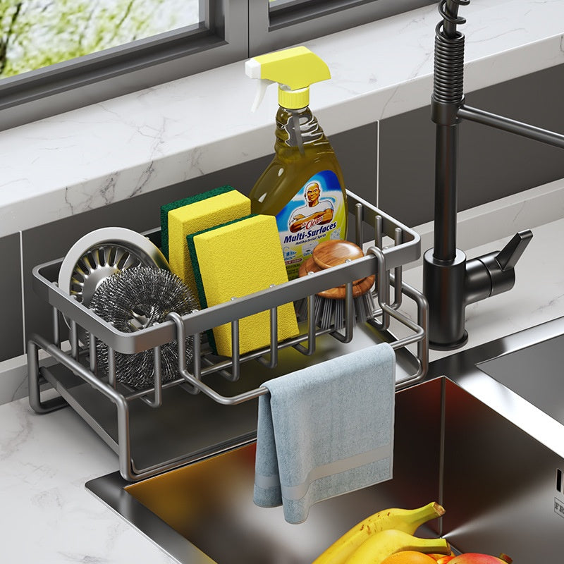 Multifunctional Kitchen Sink Drainage Basket Shelf - Black, Gray & White