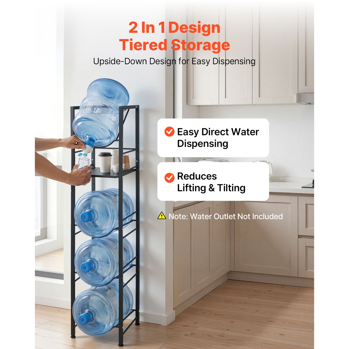 Heavy Duty Water Jug Holder 5 Tiers for 3-5 Gallon Bottles, Organizer with Shelf