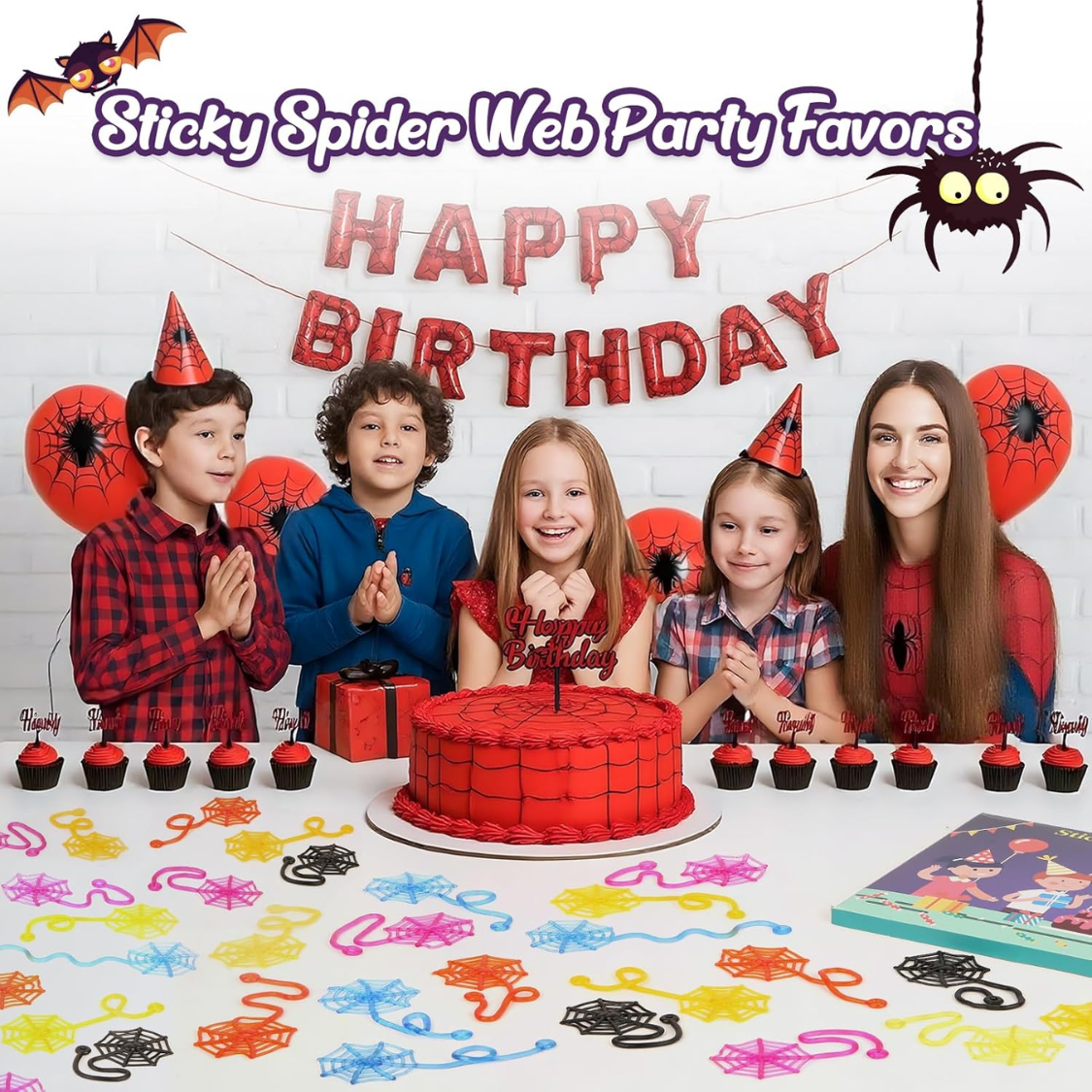 30 Pcs Colorful Sticky Spider Web Hands - Halloween Party Favors