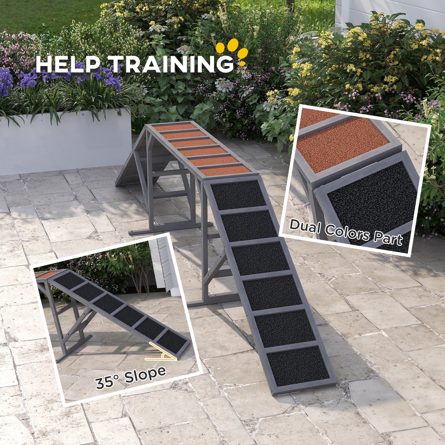 Dog Agility Ramp with Safety Bar & Non-Slip Surface - Outdoor Pet Training Equipment