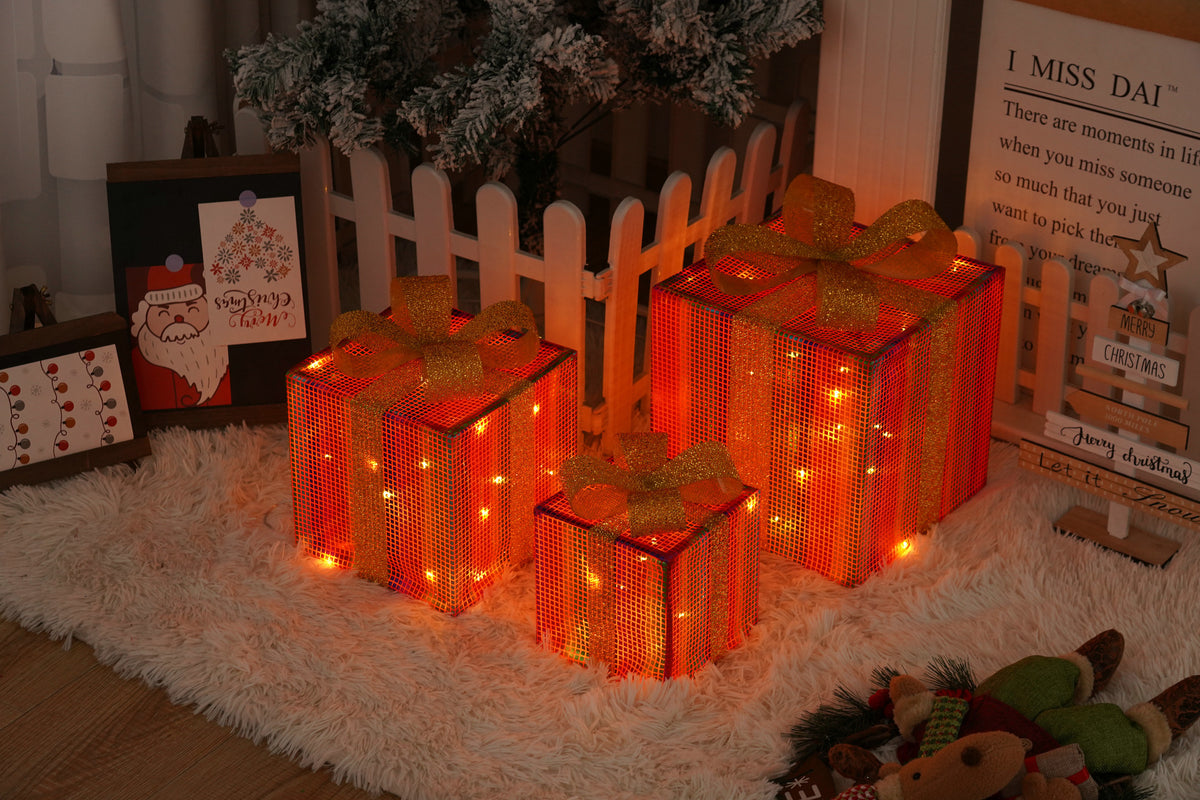 Remote Control Christmas Gift Box Lights - Holiday Decorative LED Set