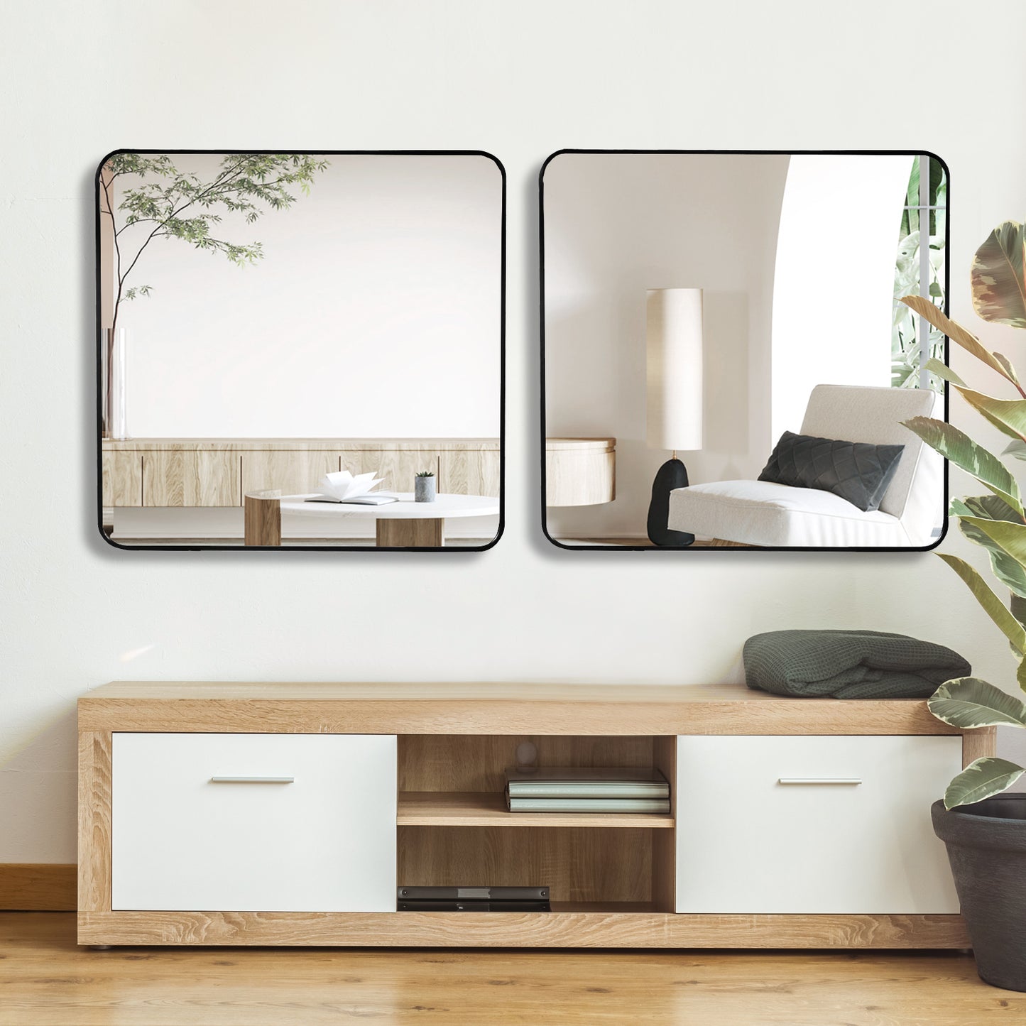 36-Inch Black Metal Framed Square Bathroom Wall Mirror