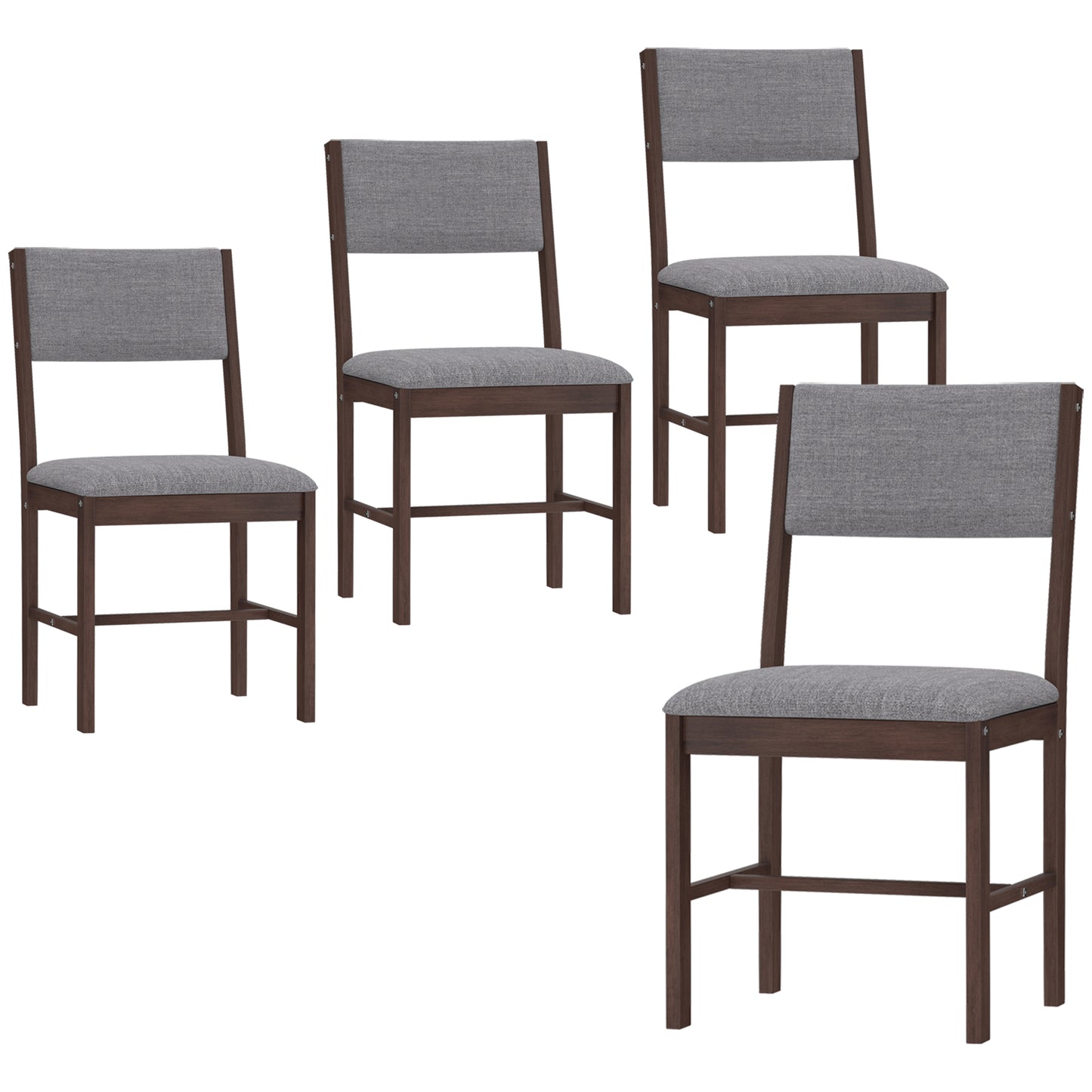 Modern Dining Chairs Set of 4, Linen Fabric Kitchen with Rubberwood