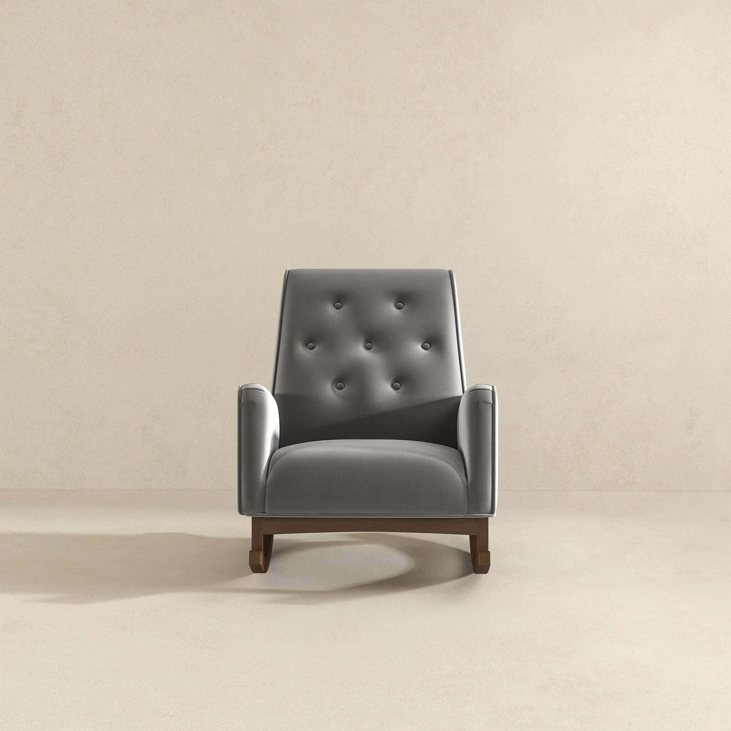 Premium Demetrius Light Grey Fabric Solid Wood Rocking Chair For