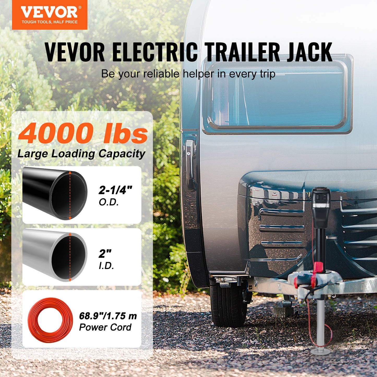 Electric Trailer Tongue Jack 4000 Lb Waterproof RV & Utility Trailer Lift