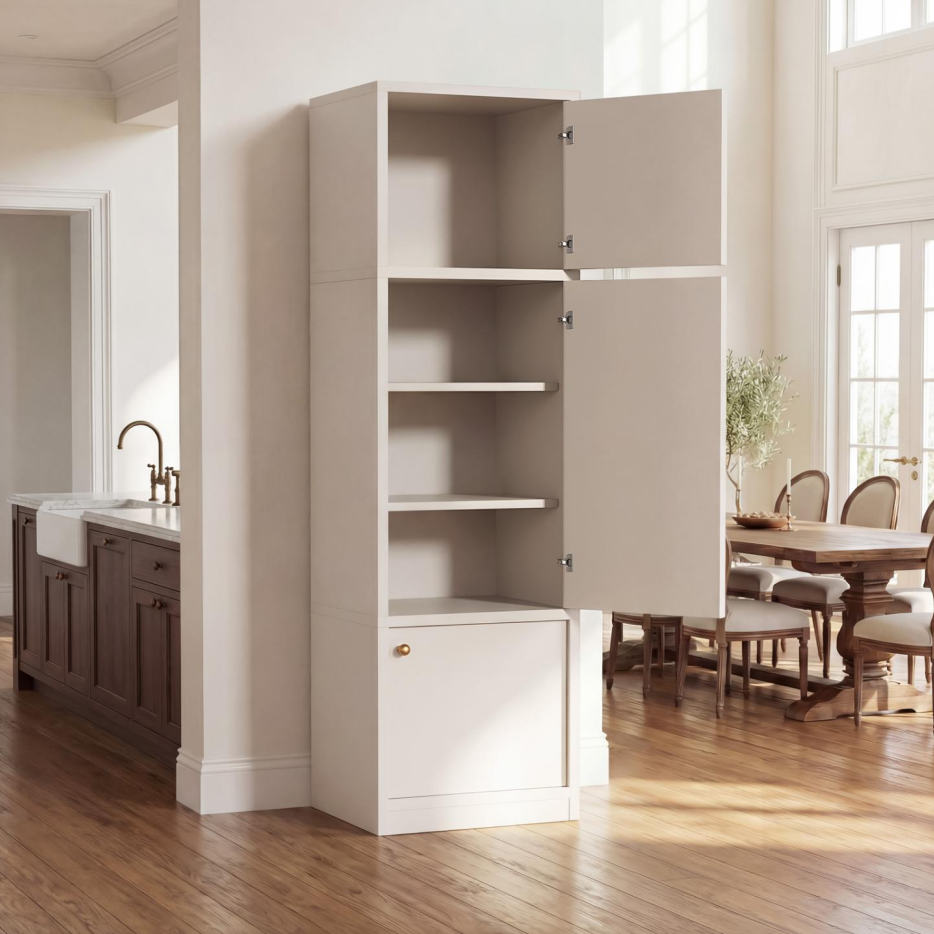 Tall Narrow Pantry Cabinet with Adjustable Shelves & Drawer - White