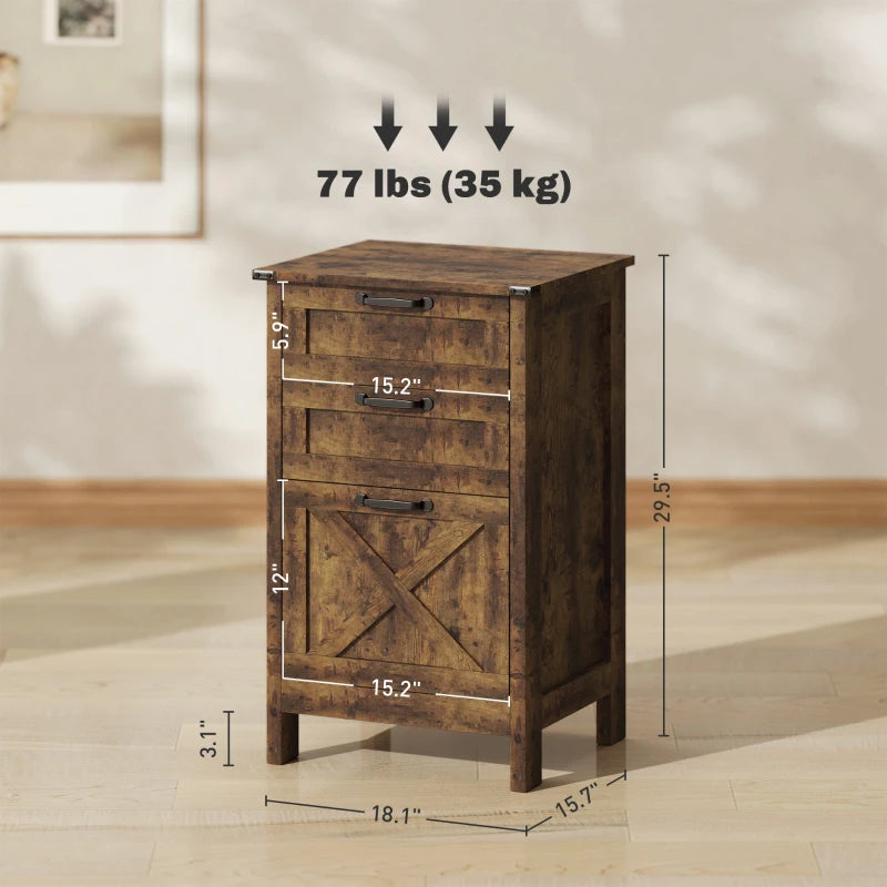 Rustic Farmhouse File Cabinet with 3 Drawers - A4 & Letter Size