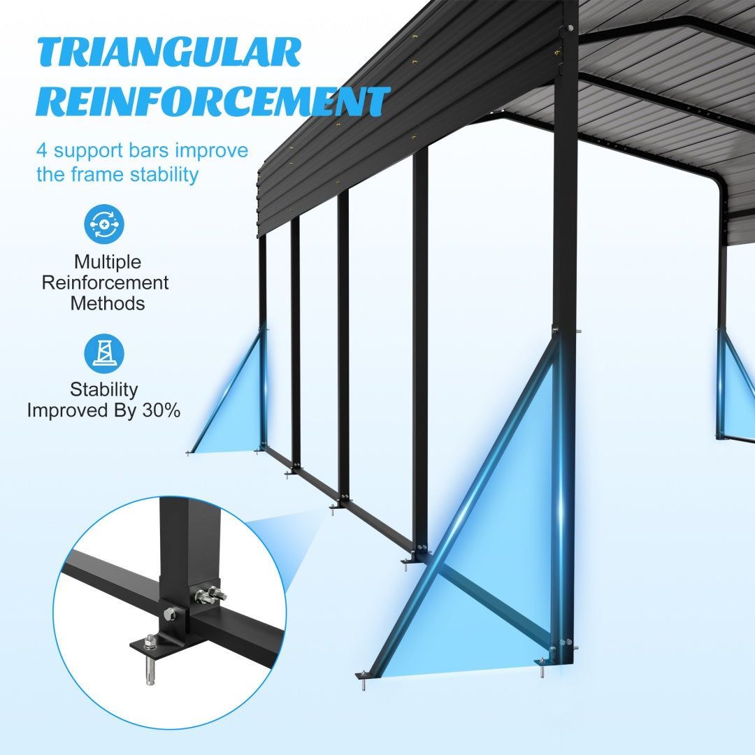 Heavy Duty Galvanized Steel Carport Canopy with Waterproof Roof - Large Capacity Shelter