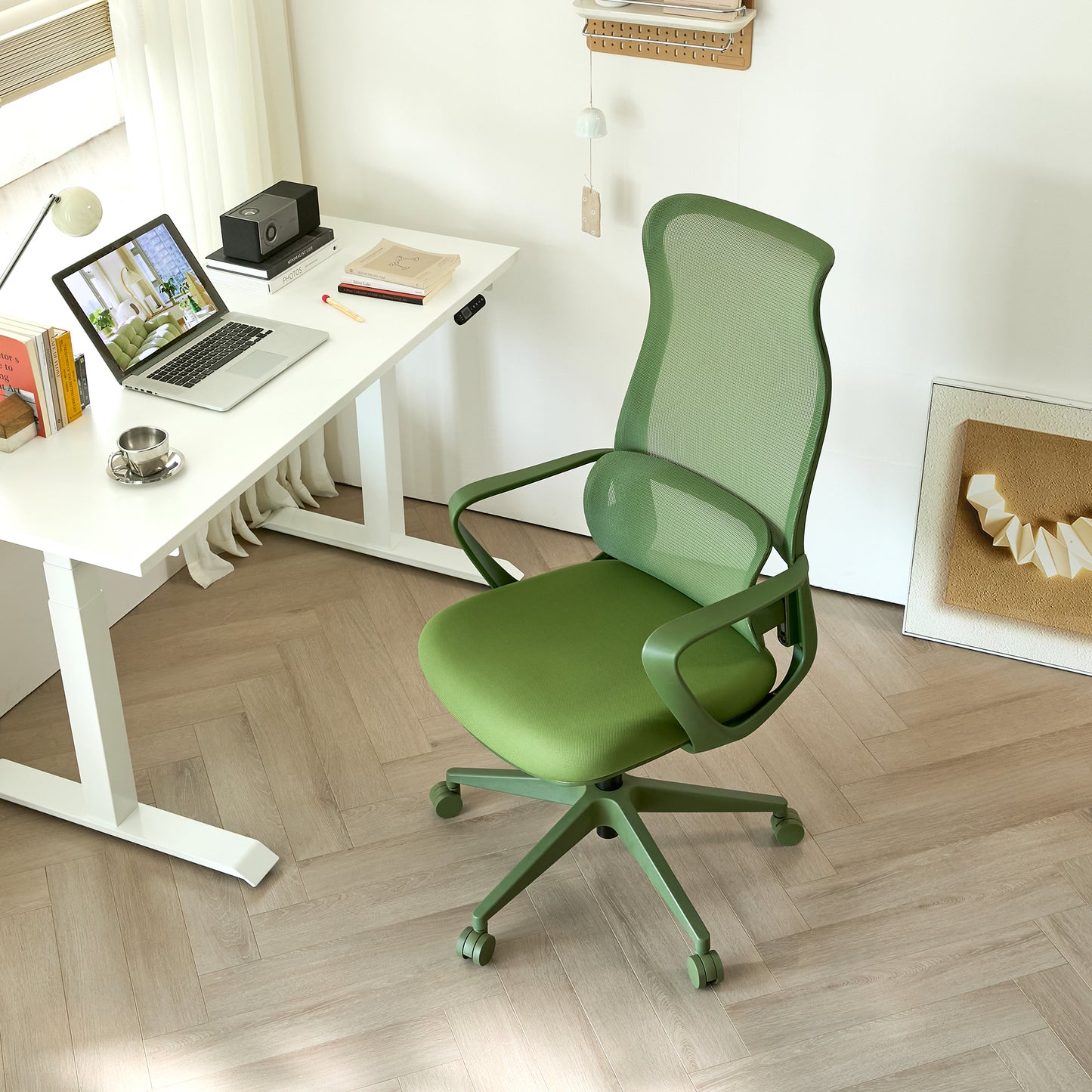 Ergonomic Green Office Chair with Adjustable Lumbar Support
