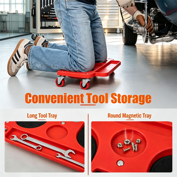 Red Rolling Knee Creeper with EVA Foam Cushioned Pads, 300 LBS Capacity Garage Knee Dolly for Auto Repair