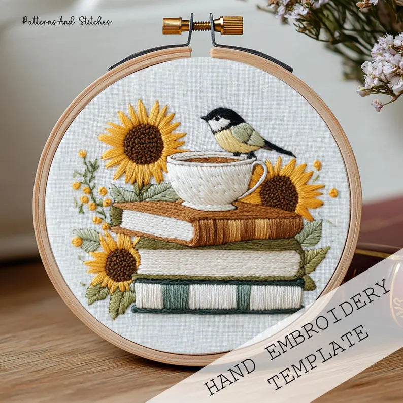Embroidery Fabric Pack with Bird Sunflower Design for Arts and Crafts
