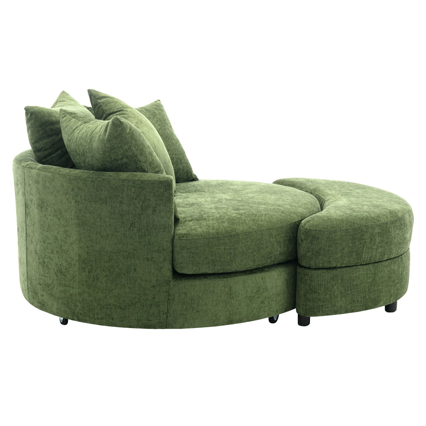360° Swivel Accent Barrel Chair with Storage Ottoman & 4 Pillows - Green