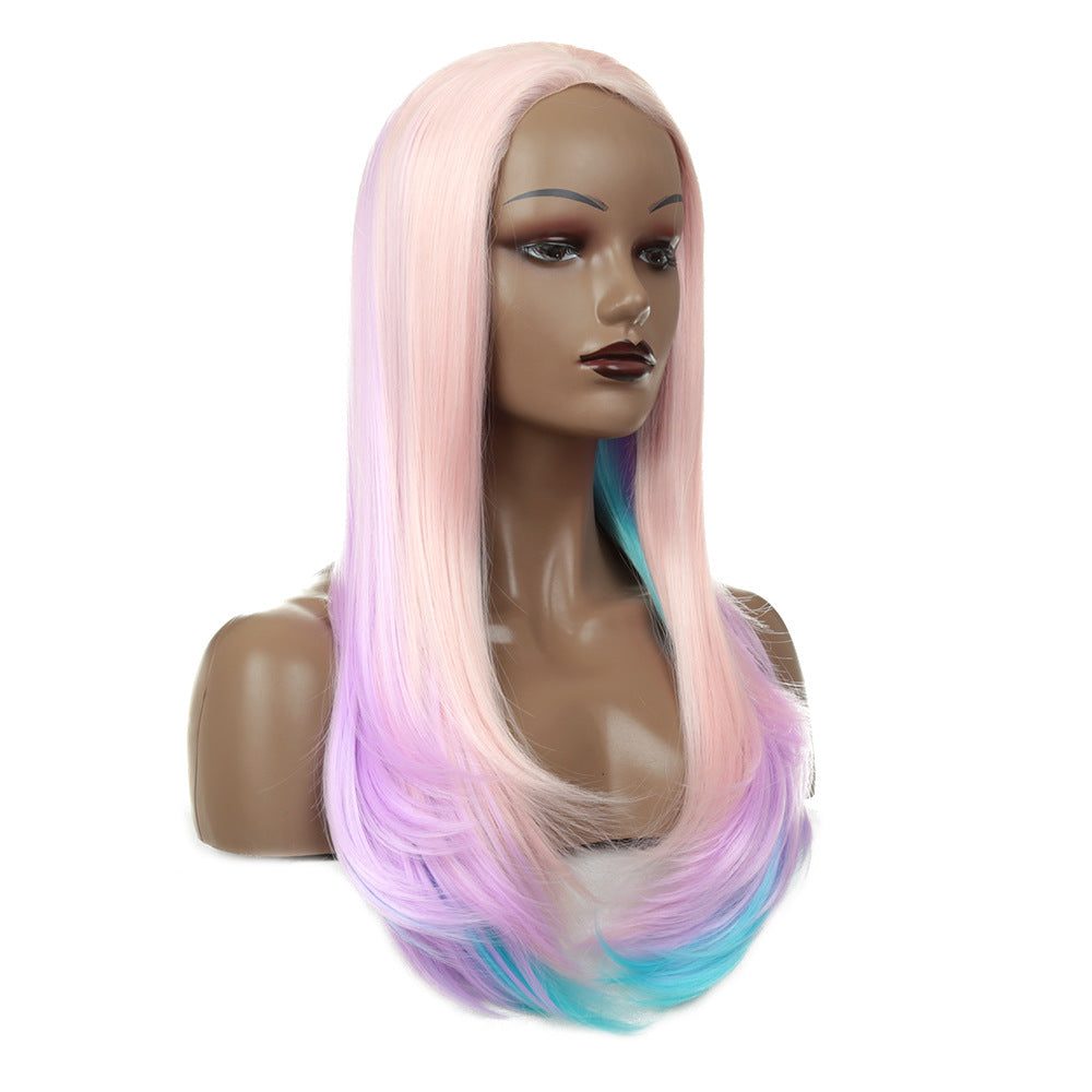 Long Curly Hair Wig with Oblique Bangs - 26 inches