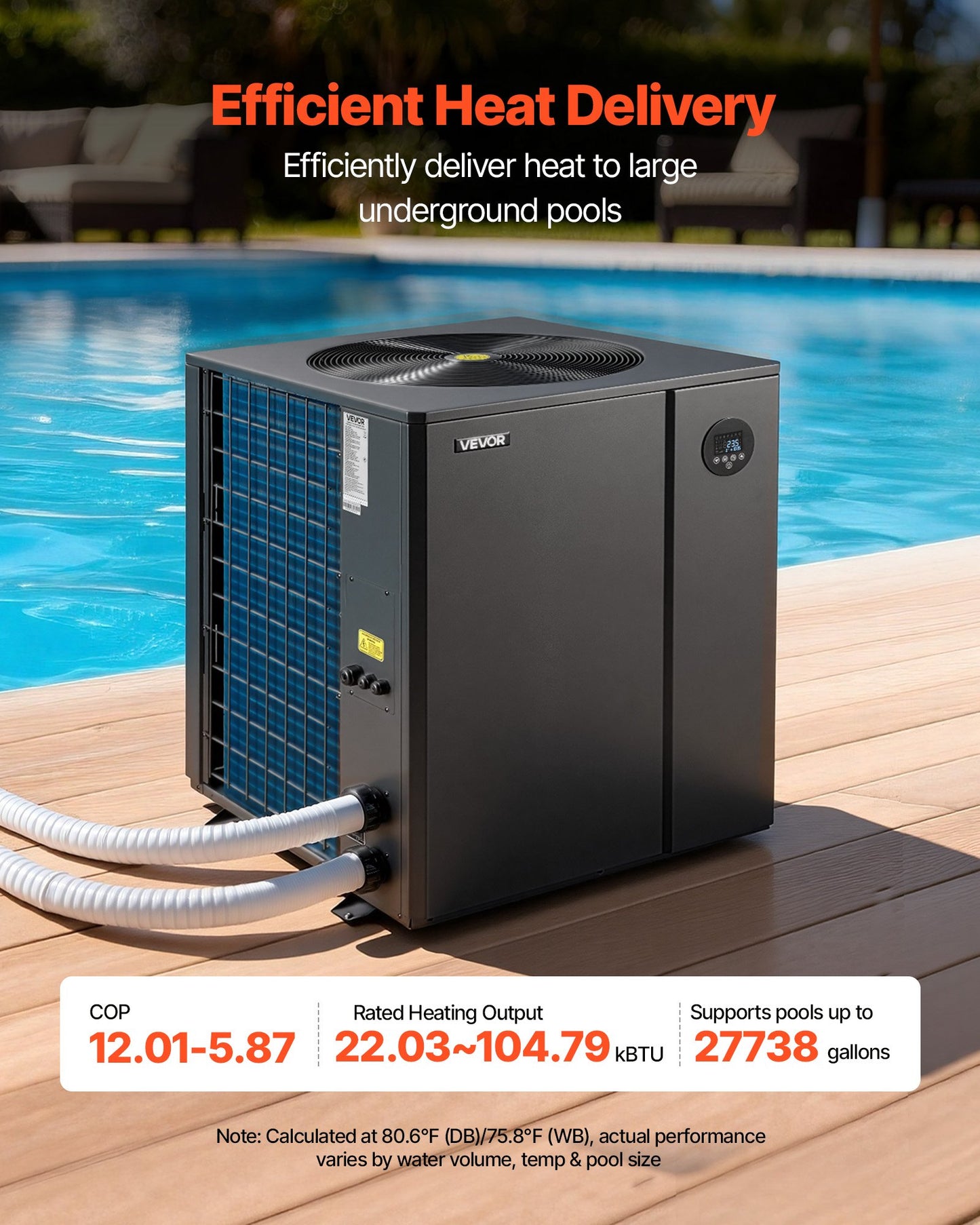 Electric Pool Heater Heat Pump 104,790 BTU WiFi App Control In-Ground Pool Up to 27,738 Gallons