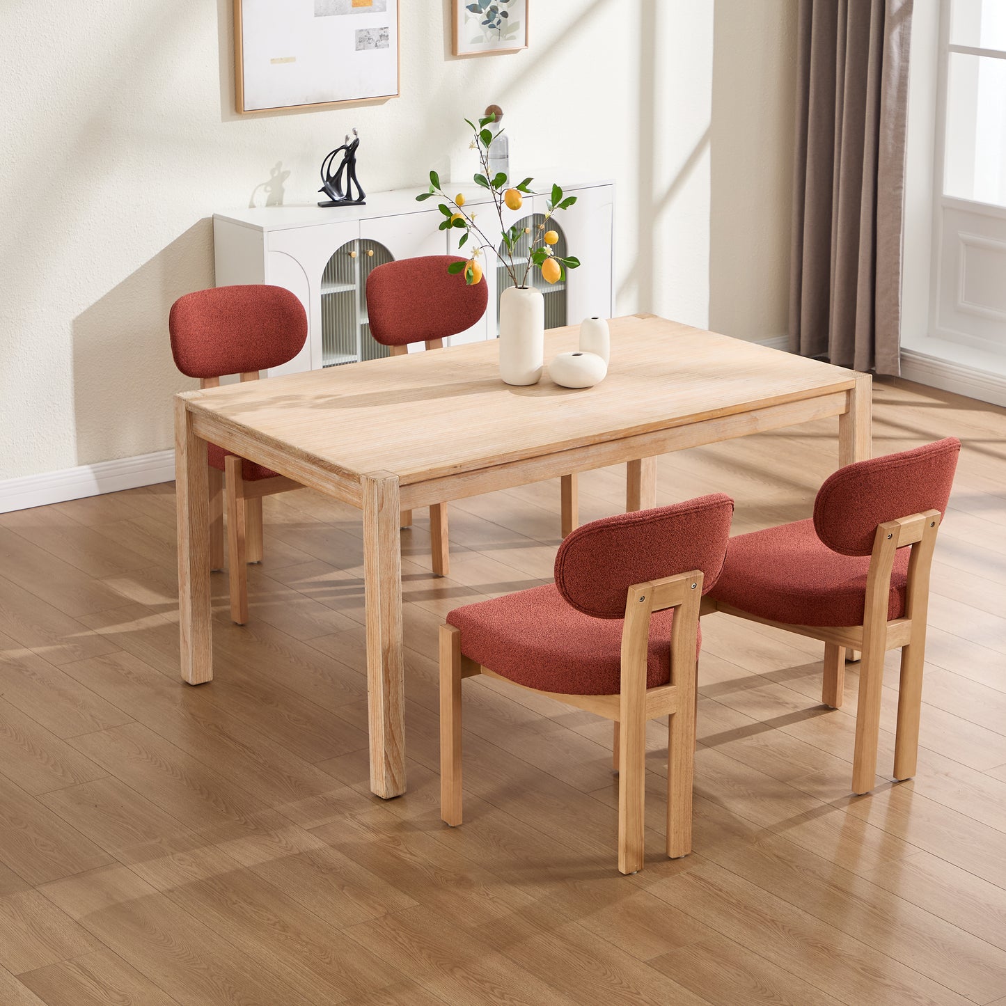 Set of 2 Modern Fabric Upholstered Dining Chairs - Dark Orange