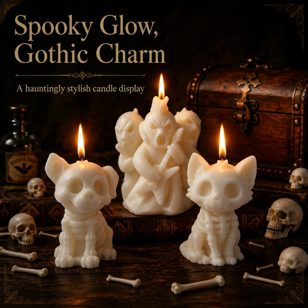 Skull Cat and Dog Aromatherapy Candles Spooky Rock N Roll Ghost Band Home Decor