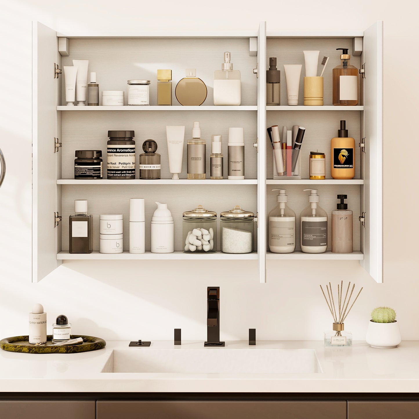 Frameless Wall Mounted Bathroom Mirror Cabinet - 3 Doors