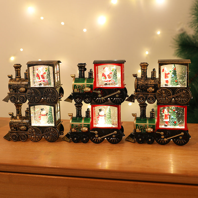 Christmas Santa Claus Water Injection Watering Brush LED Night Light Gold Train Decoration