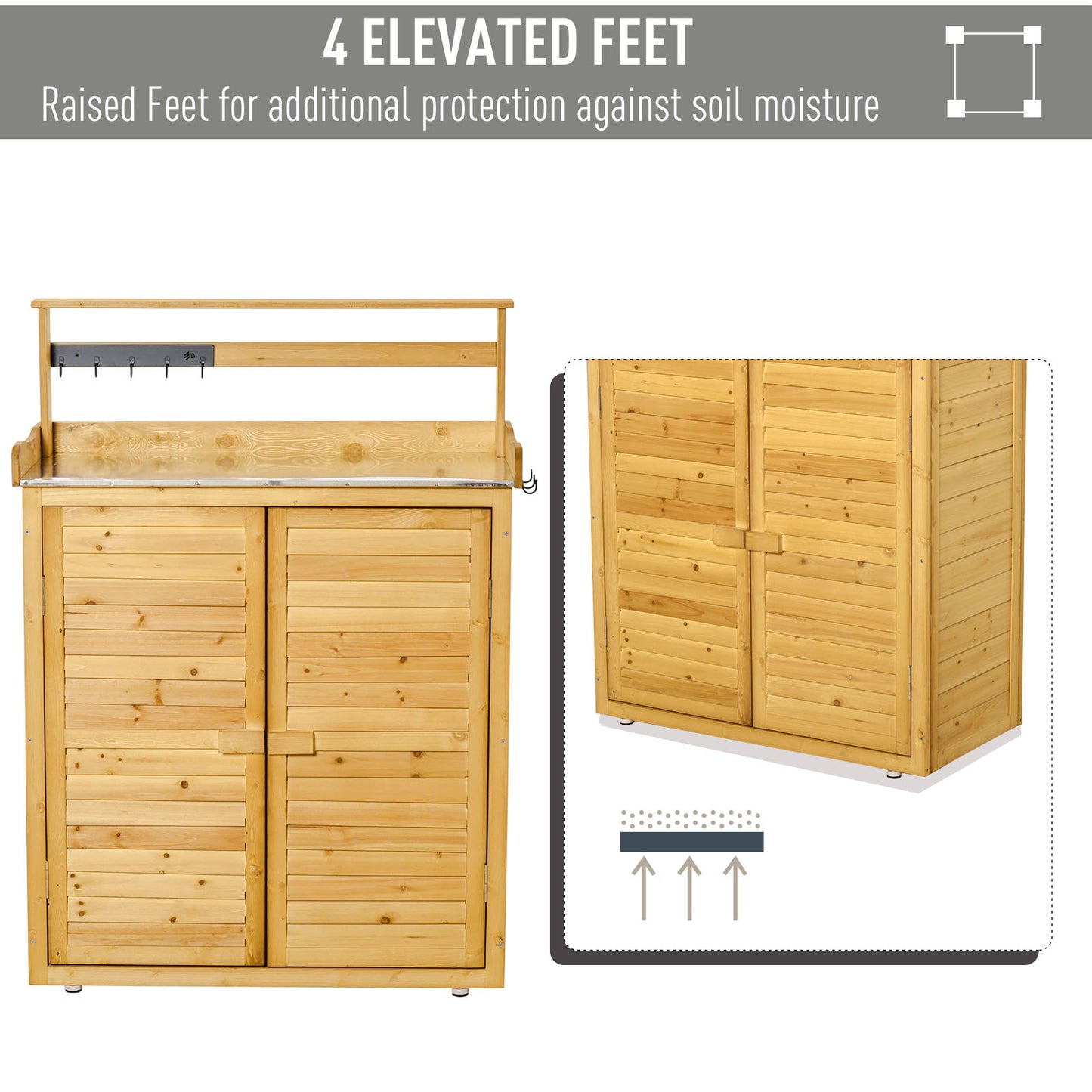 Outdoor Garden Tool Storage Shed with Potting Bench - Weatherproof Fir Wood, Yellow