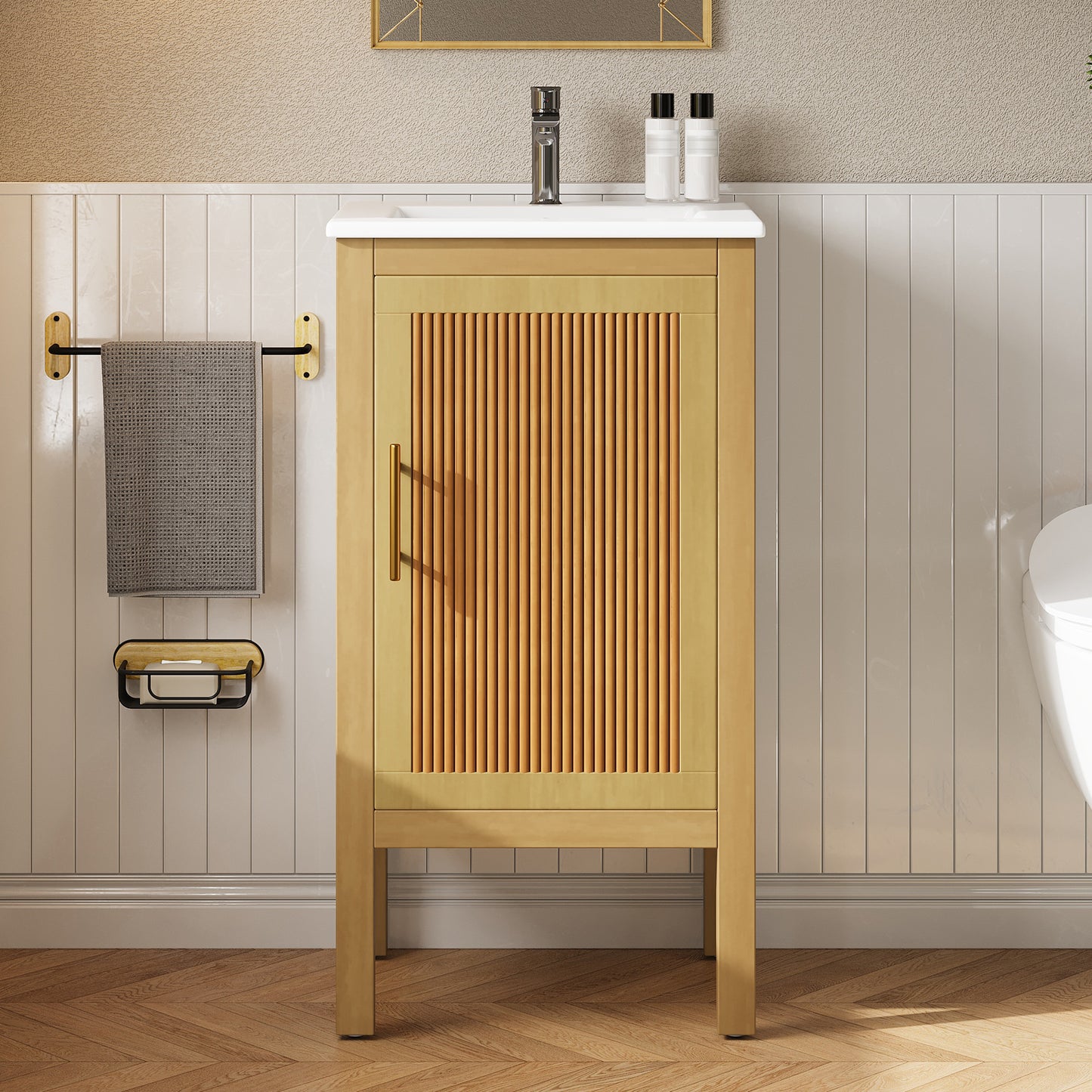 18 Bathroom Cabinet With Storage, Small Space Solution Ceramic Sink,