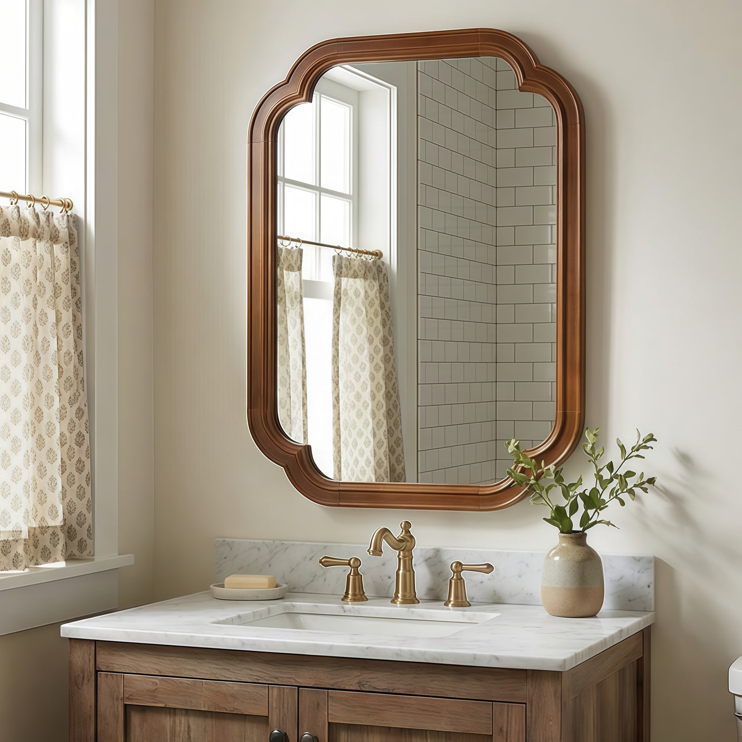 24" x 36" Solid Wood Mirror - Black & Dark Walnut Rounded Corners