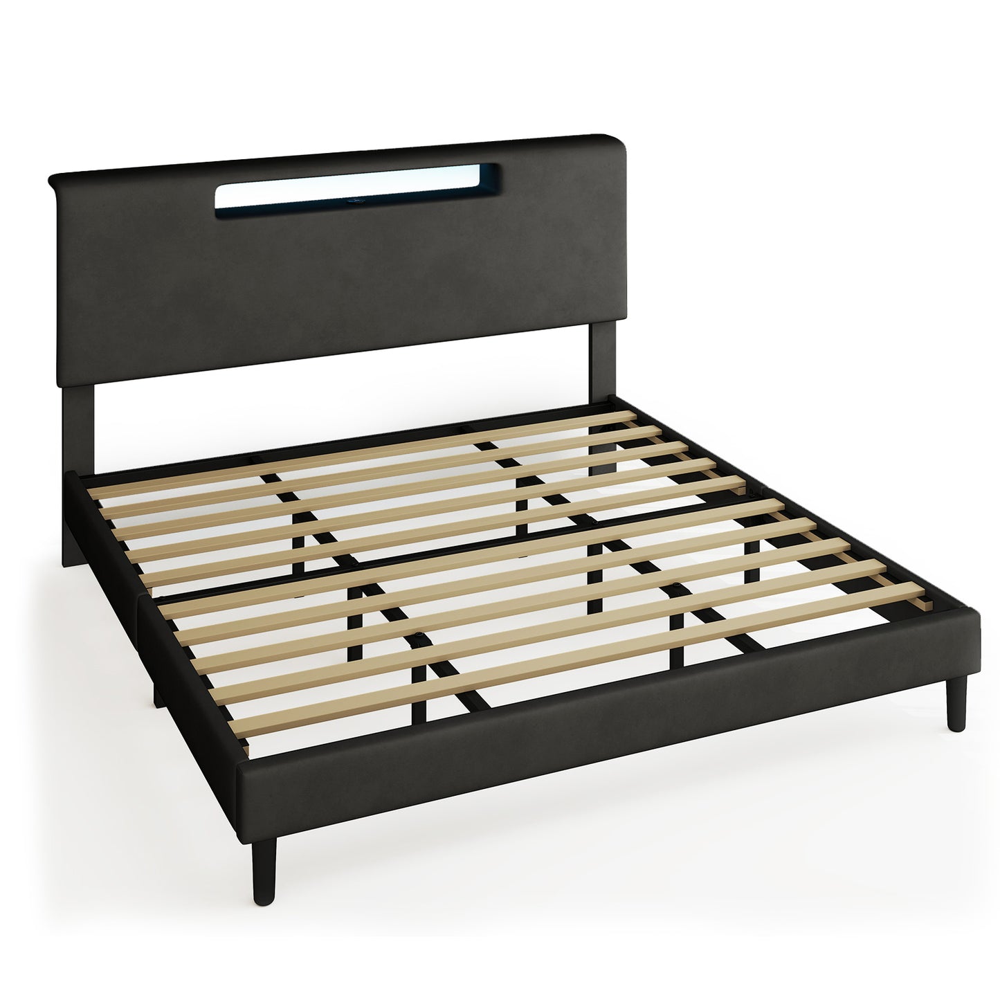 King Size Bed Frame With Charging Station And Adjustable LED Light