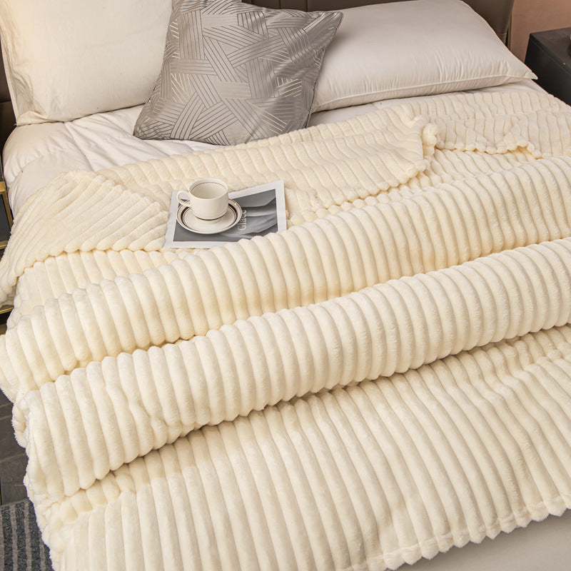 Solid Color Polyester Carpet - Thickened Striped Bedding Blanket for Home