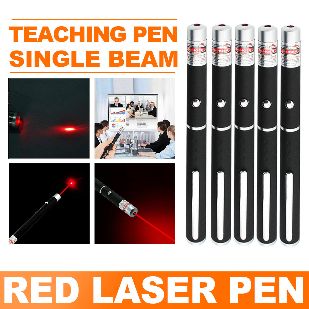 Red Laser Pointer Pen Light 650nm Mini Torch for Presentation and Teaching - 5 Pack