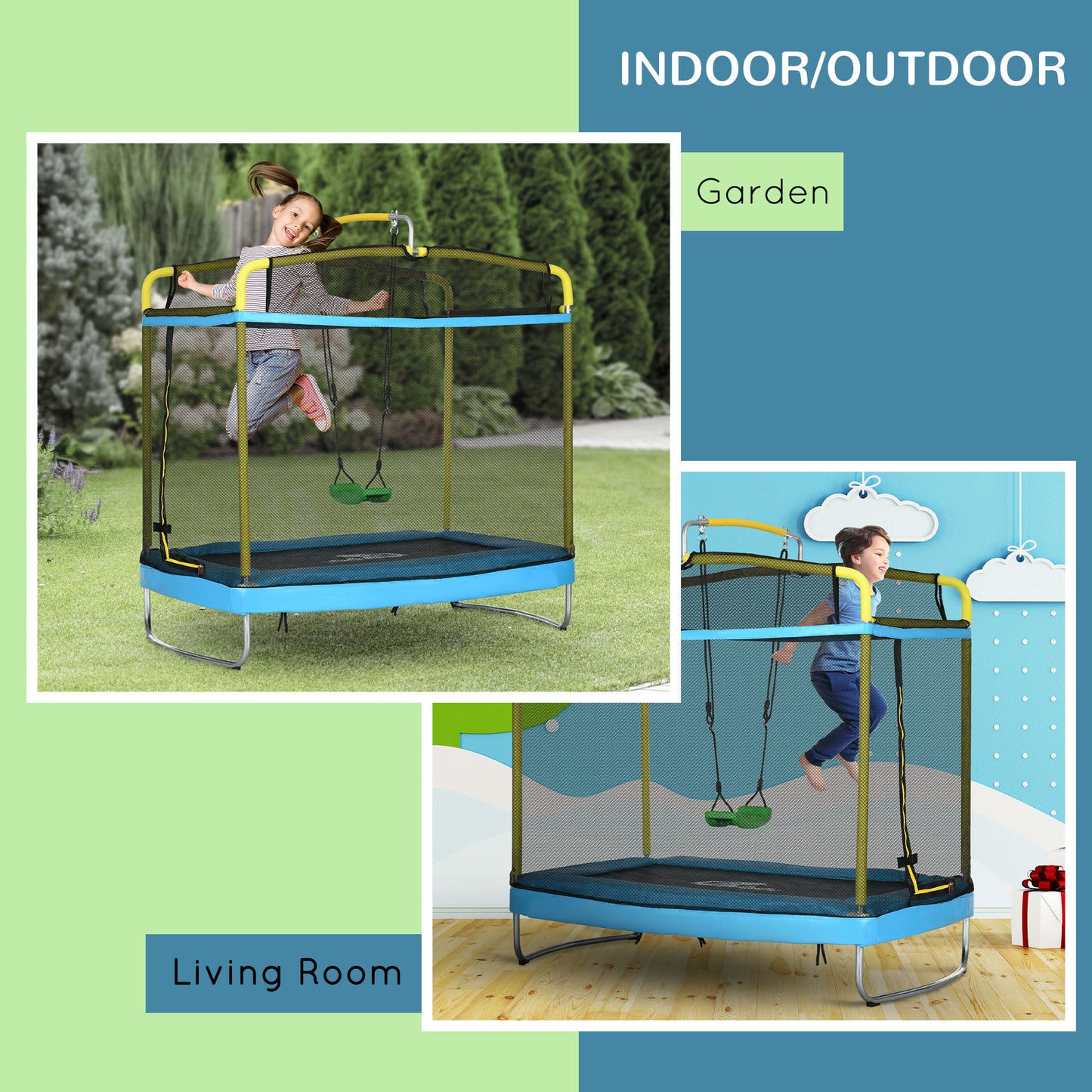 3-in-1 Kids Trampoline with Enclosure - Light Blue