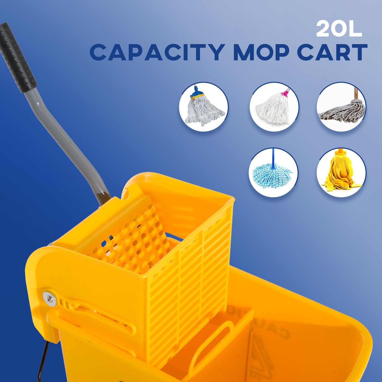 Yellow 21 Quart Mop Bucket with Wringer and Wheels for Home Cleaning