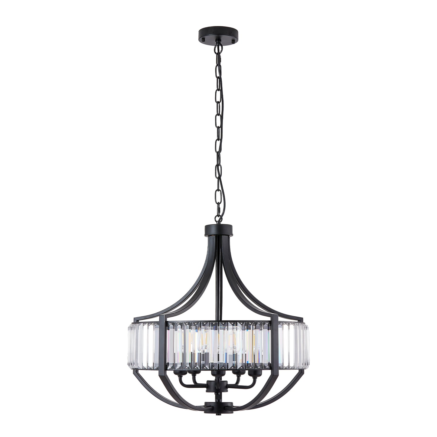 Black Farmhouse Crystal Pendant Chandelier - Modern 5-Light Ceiling Light Fixture