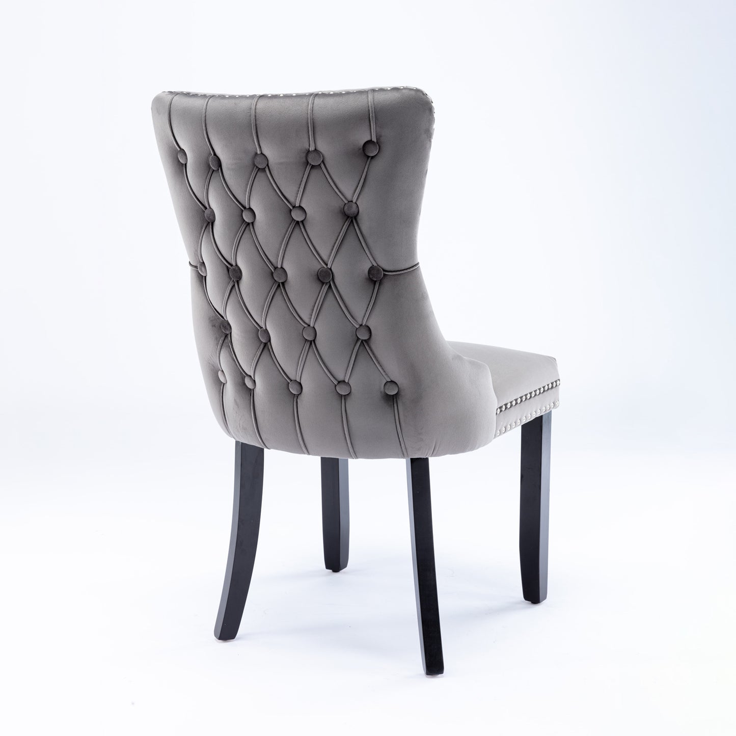 Upholstered Wing-Back Dining Chairs Set of 2 - Gray Velvet