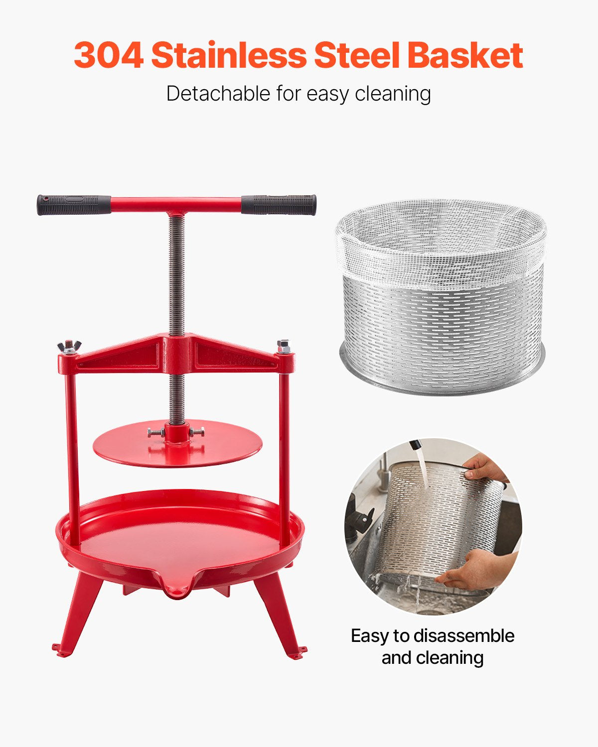 Manual Fruit Wine Press - 2.38 Gallon Stainless Steel Juicer