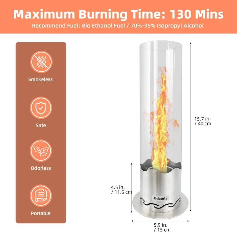 Portable Tabletop Fire Pit - Clean-Burning Bioethanol Fireplace