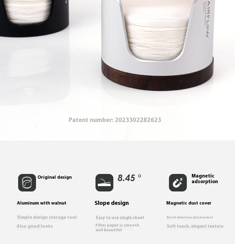 Universal Coffee Filter Paper Holder - Modern Aluminum & Wood Design