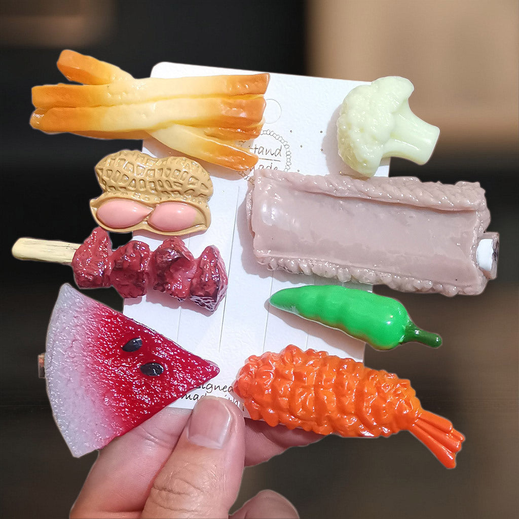 Mini Food Clip Set - Simulation Rice, Eggs, Corn, Melon Seeds, Cute Food Accessories