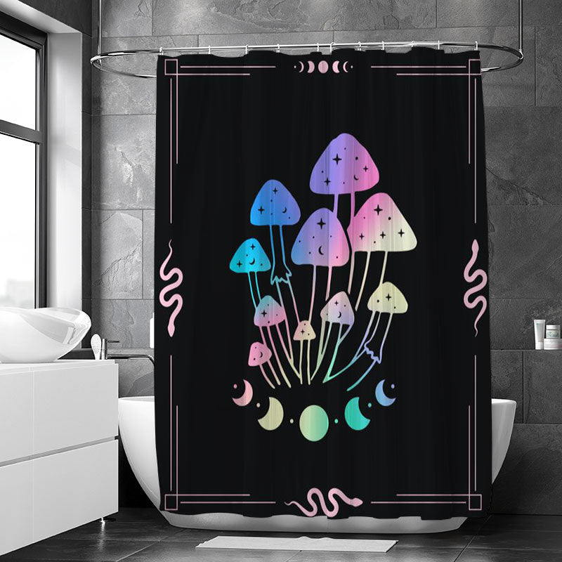 Magic Mushroom Moon Phase Waterproof Shower Curtain - Mildew Proof Bathroom Decor