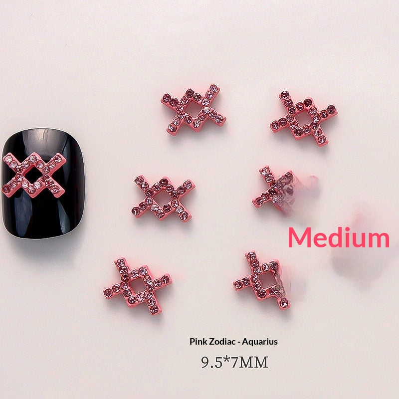 12-Piece Zodiac Sign Nail Art Decorations Set - Trendy 3D Nail Tips for Aries Leo Pisces
